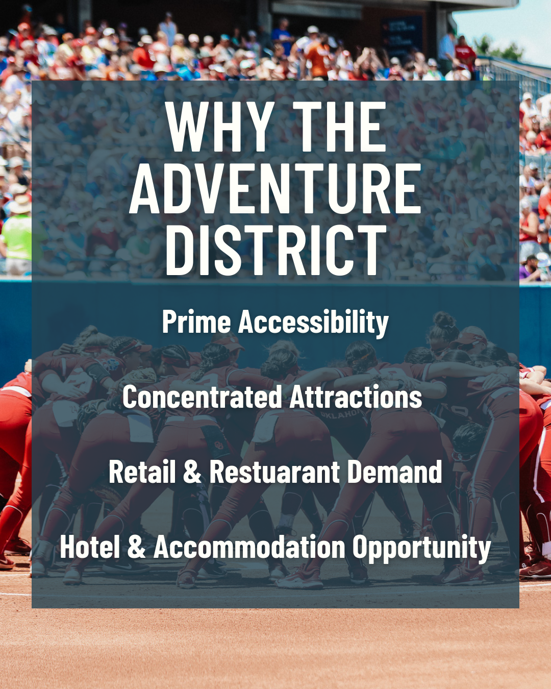 A graphic titled "Why the Adventure District," highlighting why developers and business owners should invest in Oklahoma City's Adventure District